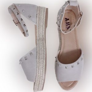 Studded Spike Espadrille Platform Sandals LIGHT GRAY